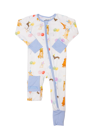 Convertible Zip Sleep Romper / Dog Party