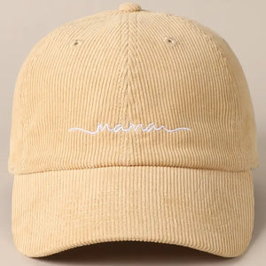 Mama Embroidered Corduroy Baseball Hat / Sand