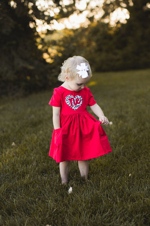 Leopard Heart Pocket Twirl Dress