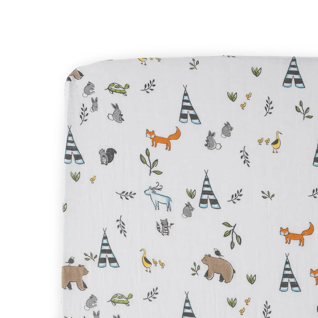 Little Unicorn Cotton Muslin Crib Sheet / Forest Friends
