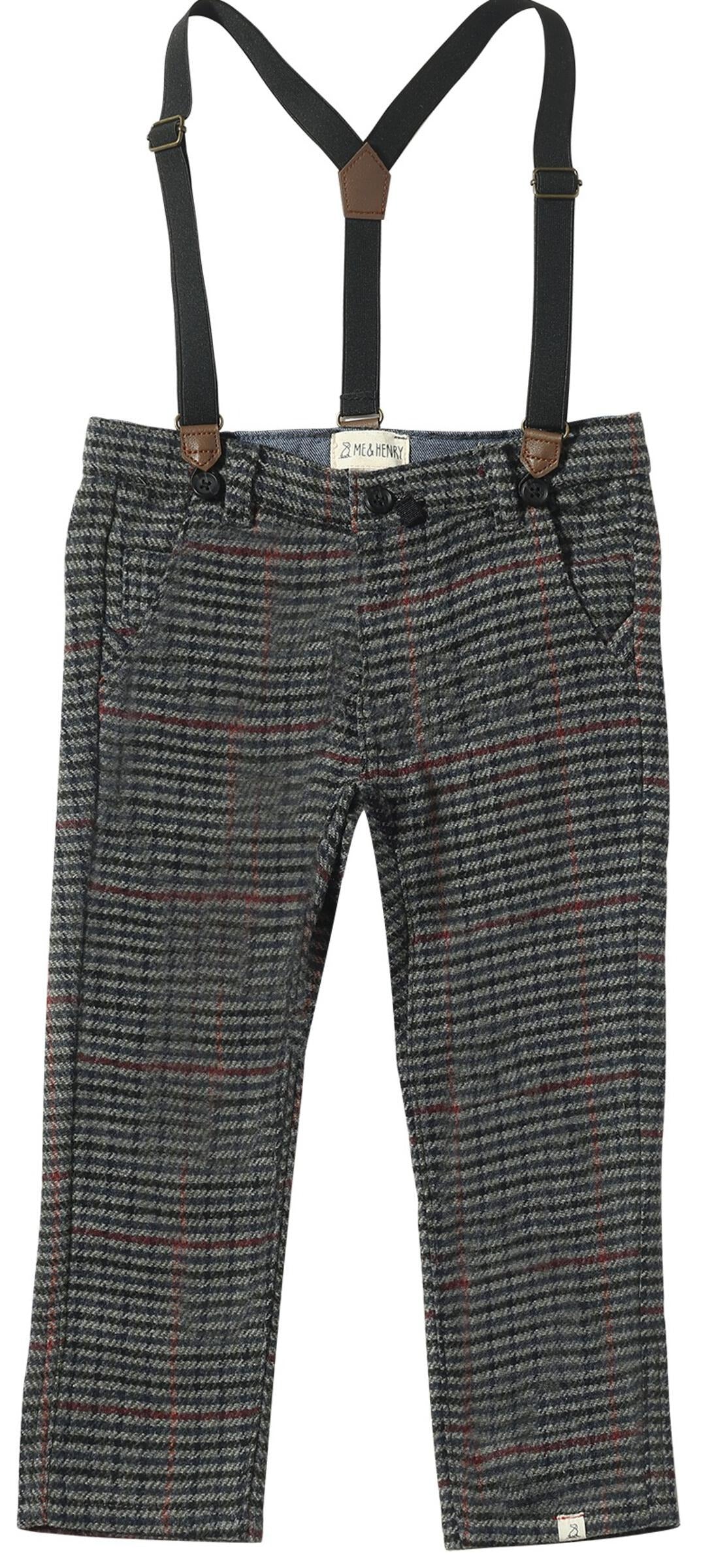 Me & Henry Marcus Pants with Suspenders / Black Chunk Houndstooth