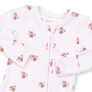 Mini Football Hearts 2 Way Ruffle Back Zipper Footie