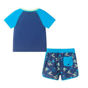 Navy Dino Short Sleeve Rashguard Swim Set