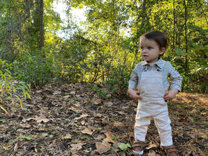 Me & Henry Jasper Woven Onesie / Green & Navy Stripe Plaid