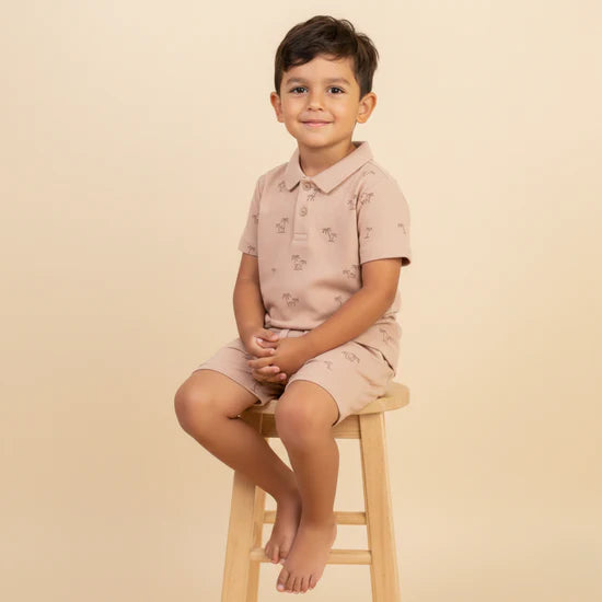 Organic Collar Tee & Shorts Set / Island Palm