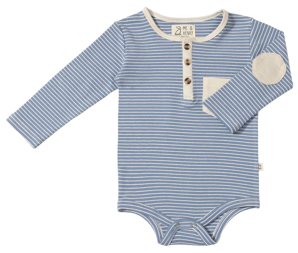 Me & Henry Stanton Henley Onesie / Blue & White Stripe