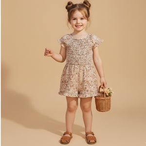 Organic Smocked Jumpsuit / Pastel Bloom