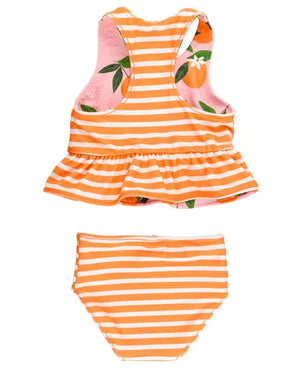 RuffleButts Orange You The Sweetest Reversible Peplum Tankini Set