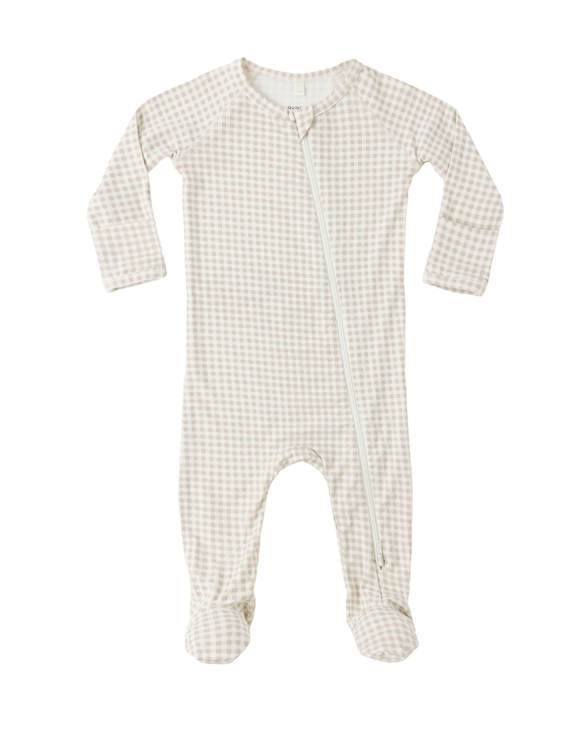 Quincy Mae Bamboo Zip Footie / Oat Gingham