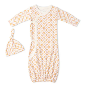 Organic Kimono Knotted Sleep Gown & Hat Set / Pop Floral
