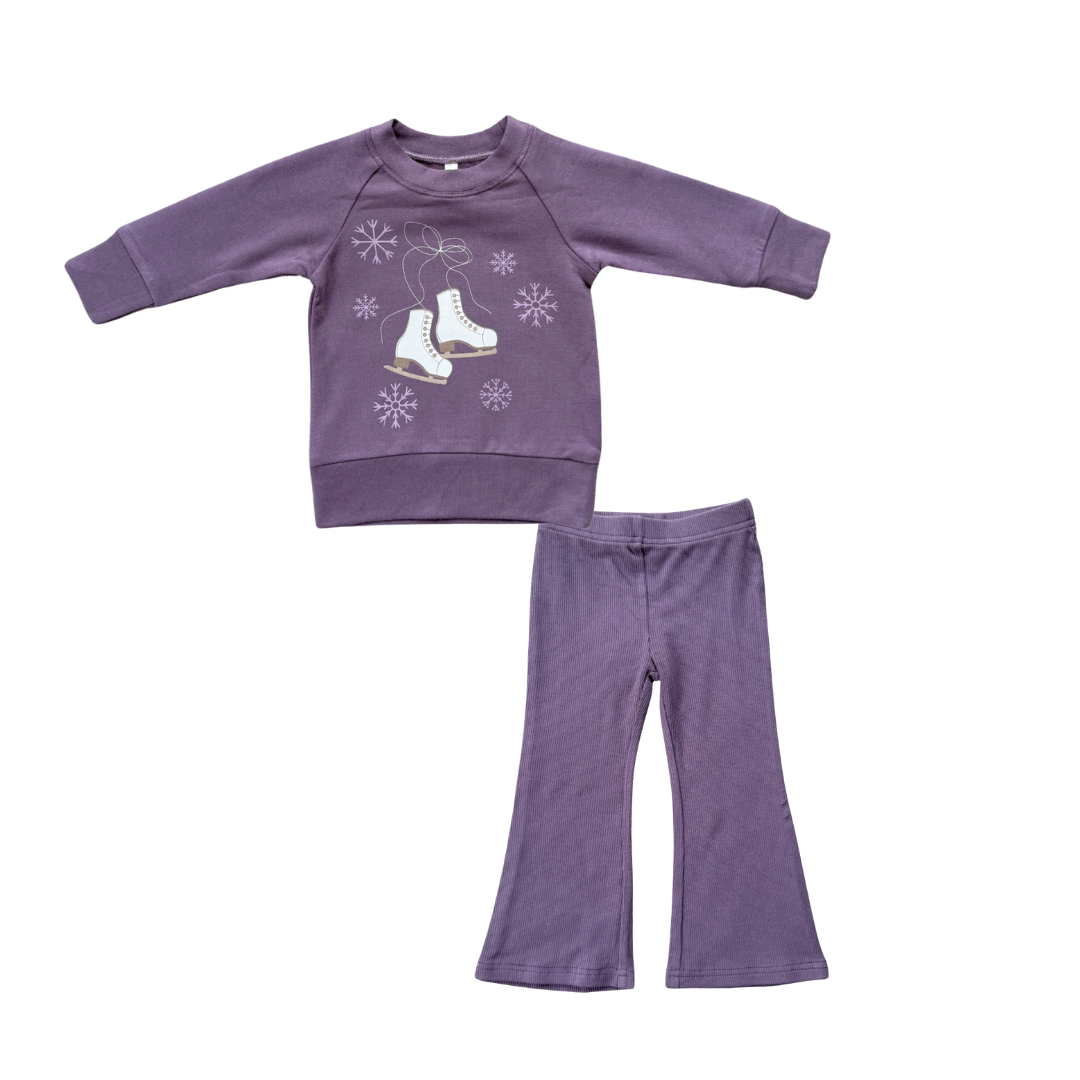 Babysprouts Ice Skates Raglan + Plum Flare Pants Set