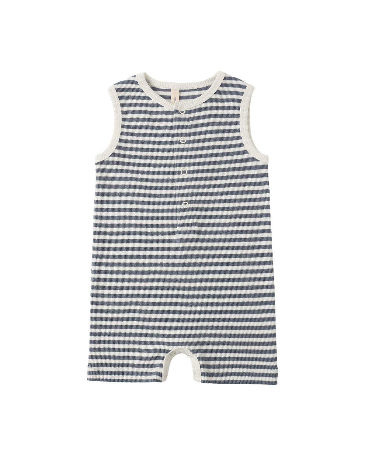 Quincy Mae Ribbed Henley Romper / Ocean Stripe