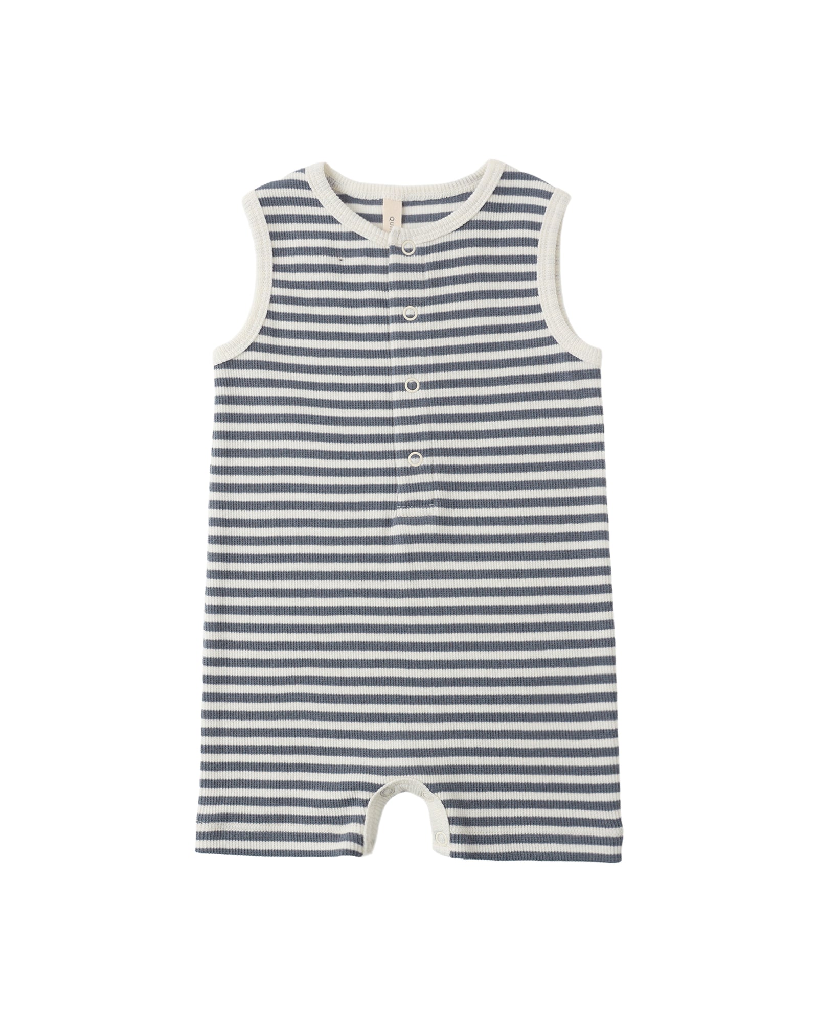 Quincy Mae Ribbed Henley Romper / Ocean Stripe