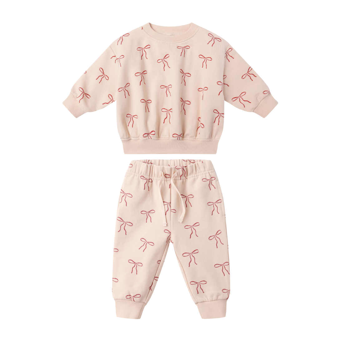 Quincy Mae Relaxed Fleece Sweatshirt Set / Red Bows