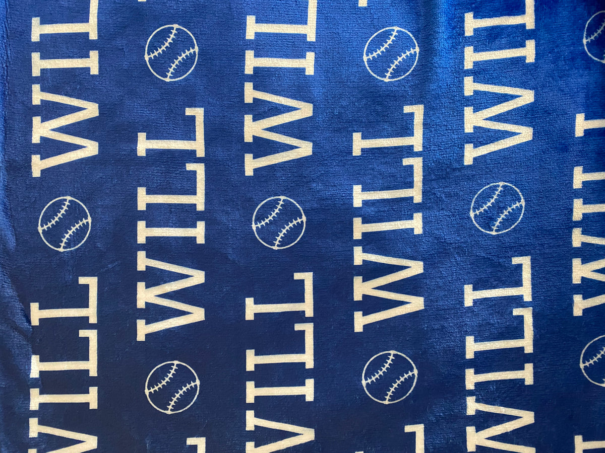 Plush Minky Fleece Personalized Blanket | Baseball/Softball Icon Repeating Name