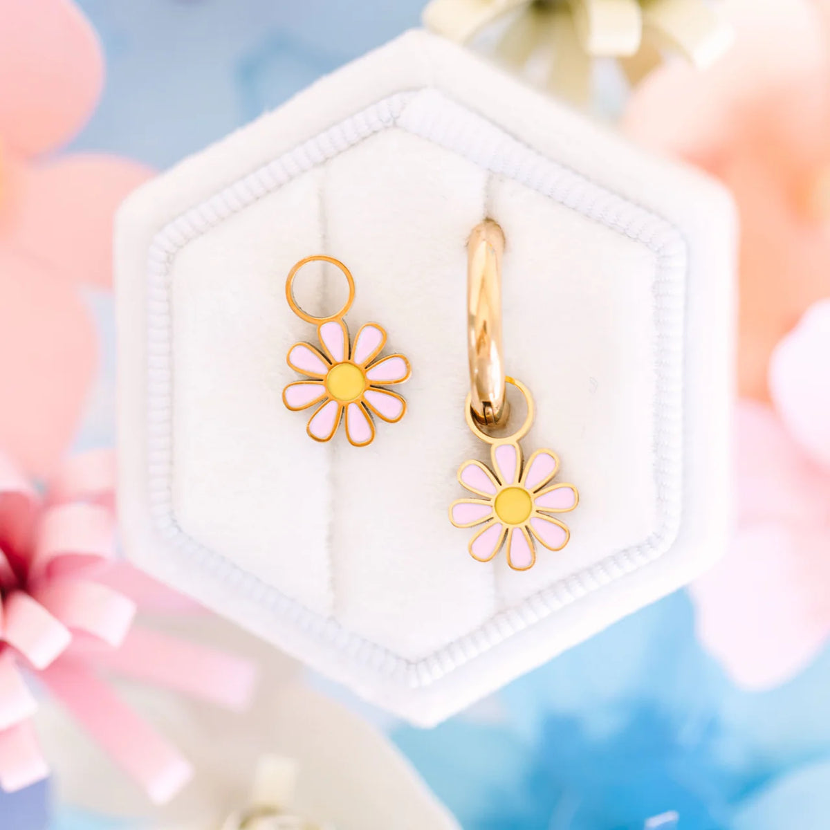 Pink Daisy Earring Charms
