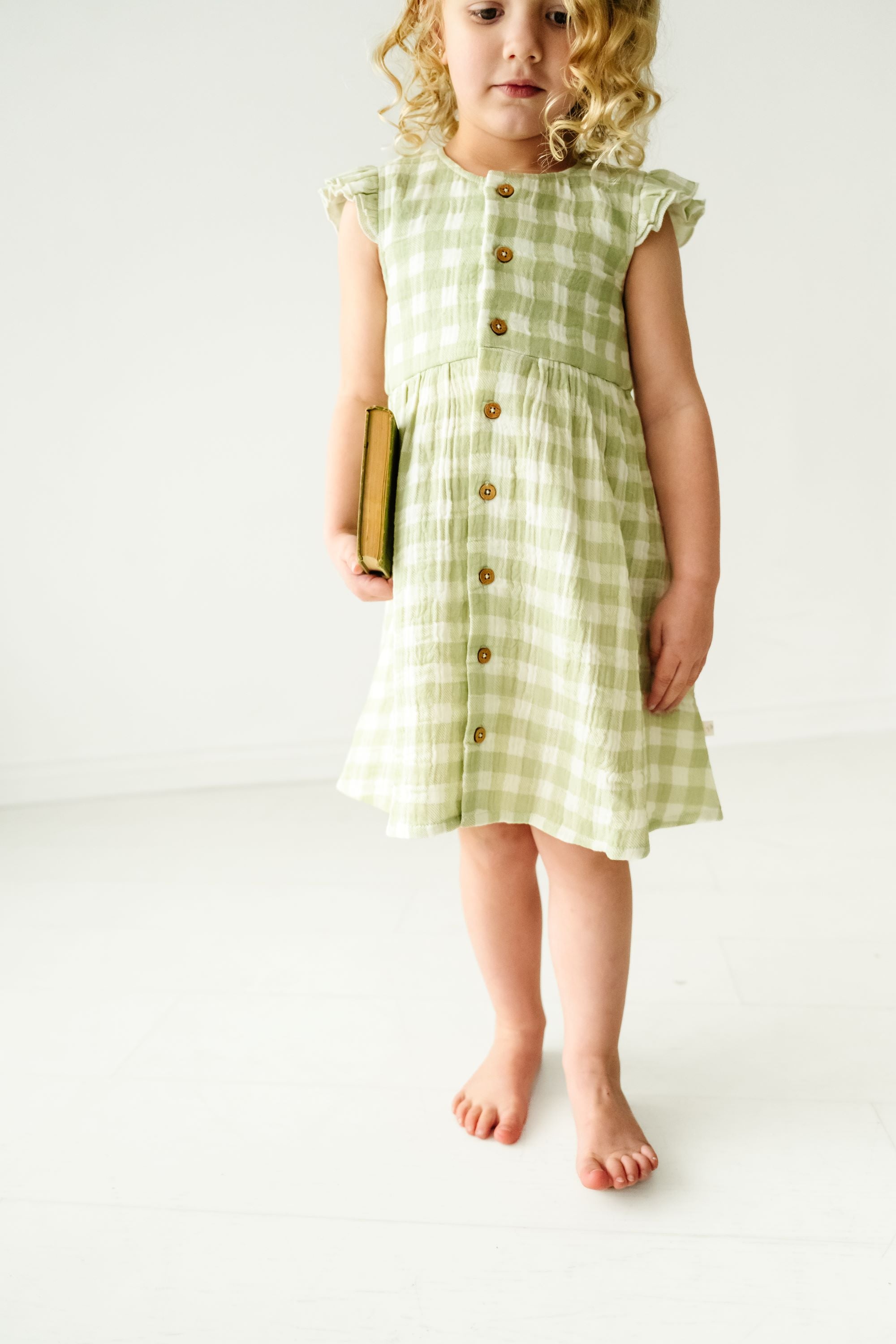 Organic Button Flutter Dress & Bloomer Set / Gingham