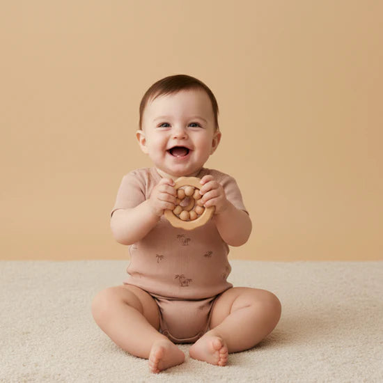 Organic Short-Sleeve Bubble Romper / Island Palm