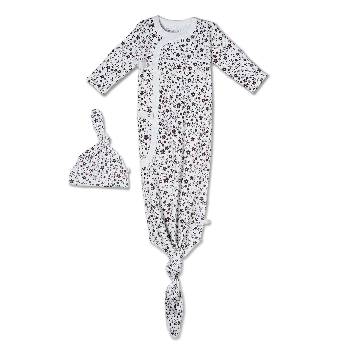 Organic Kimono Knotted Sleep Gown & Hat Set / Wildvine