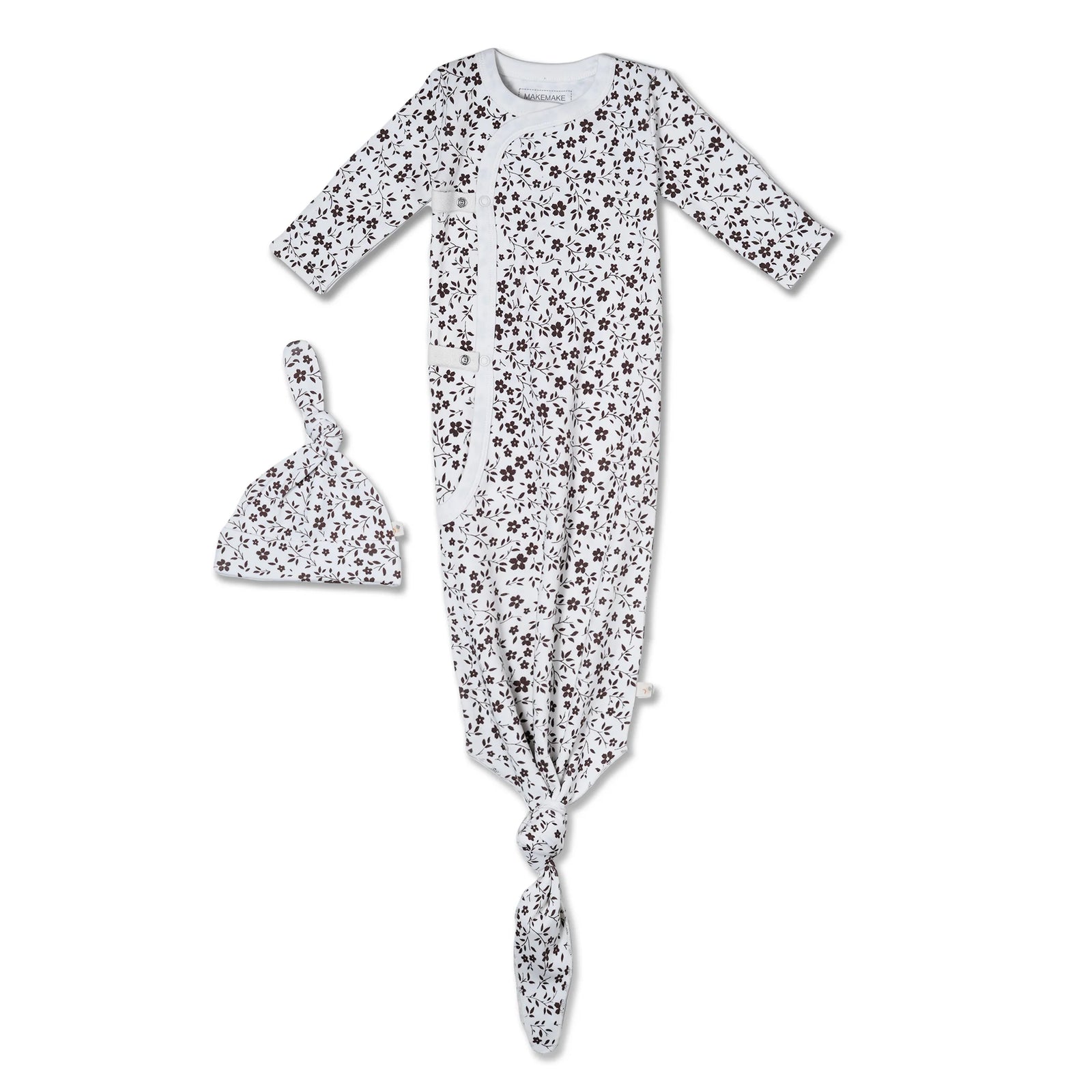 Organic Kimono Knotted Sleep Gown & Hat Set / Wildvine