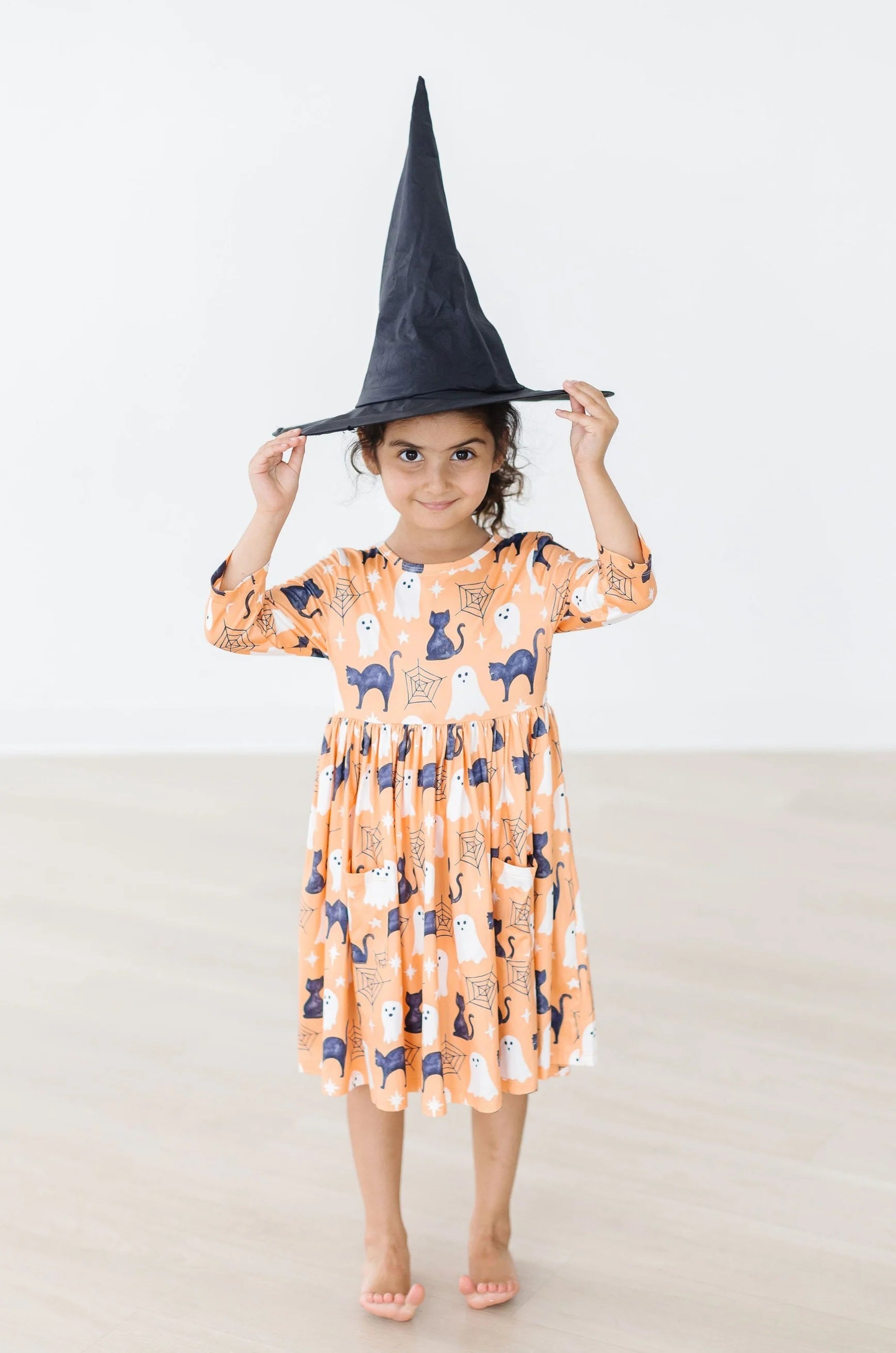 Spooky Kitty 3/4 Sleeve Pocket Twirl Dress