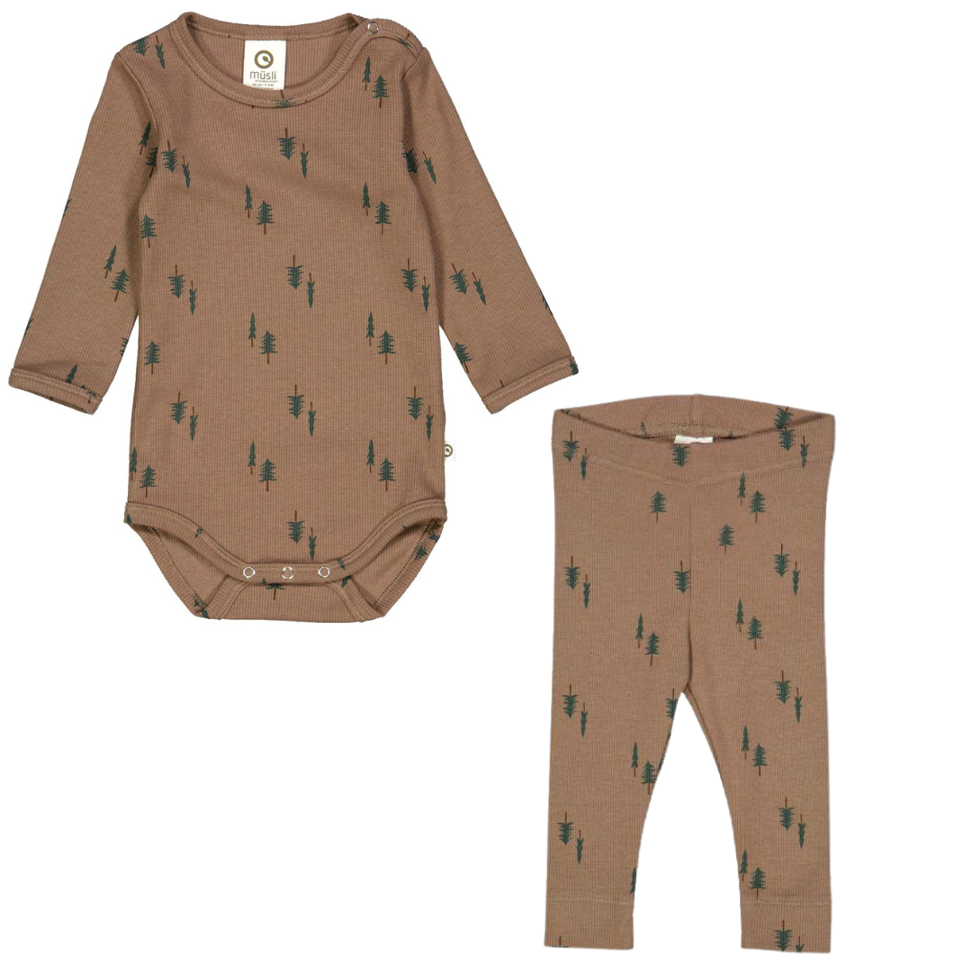 Muesli Pine Print Bodysuit + Leggings Set