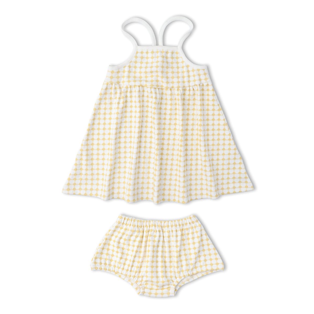 Organic Tie-Back Strap Dress with Bloomers / Dotty Gingham