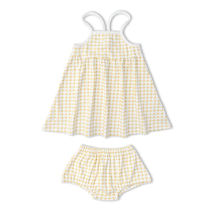 Organic Tie-Back Strap Dress with Bloomers / Dotty Gingham