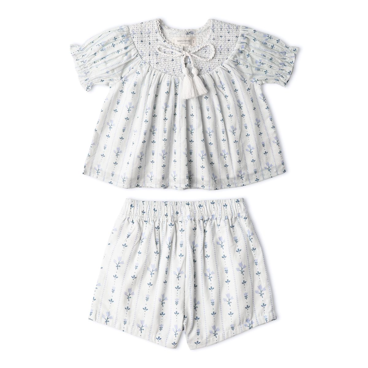 Organic Smocked Top & Shorts Set / Blue Vines