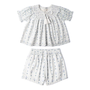 Organic Smocked Top & Shorts Set / Blue Vines