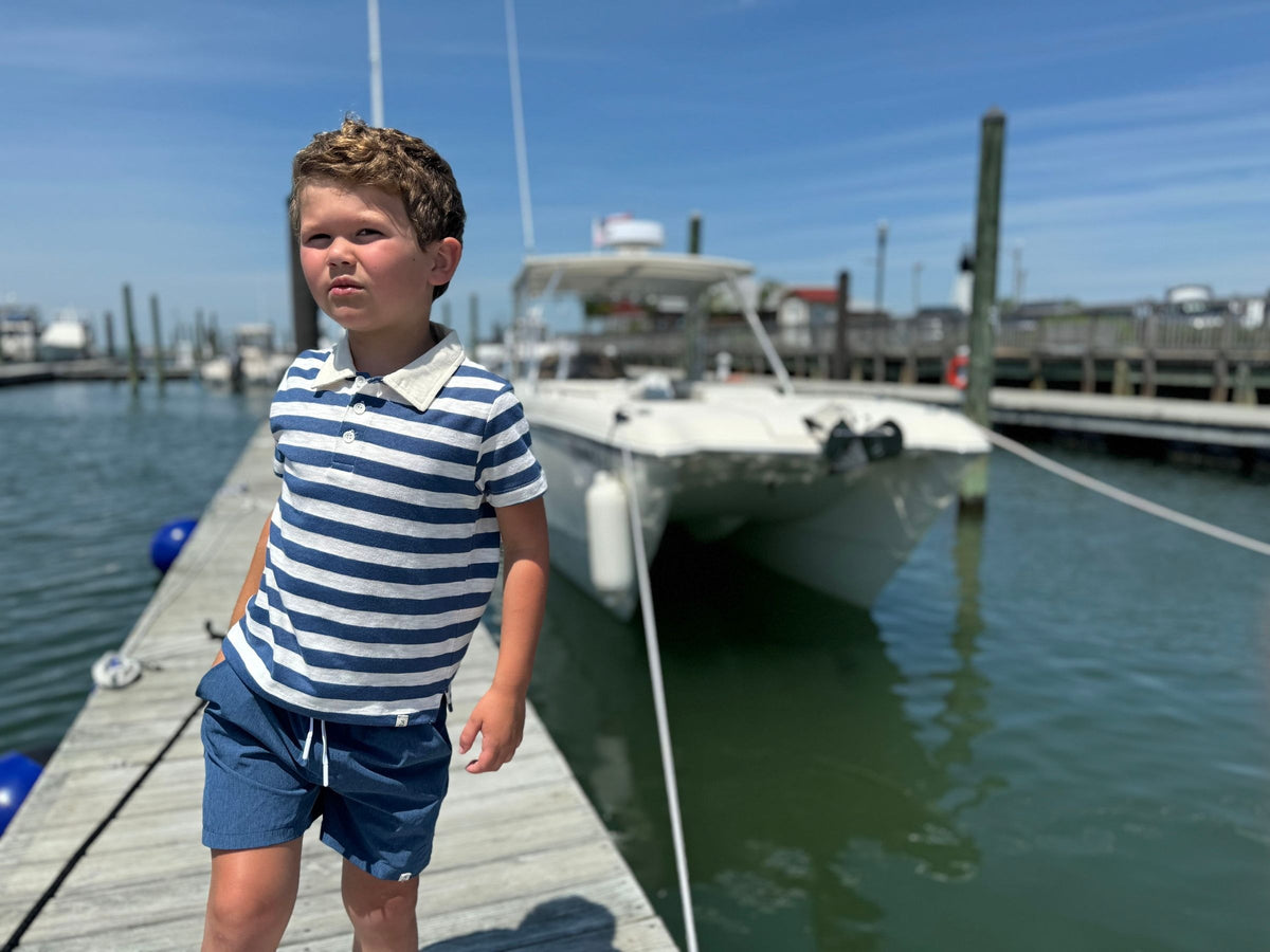 Me & Henry Anchor Polo / Navy & White Stripes