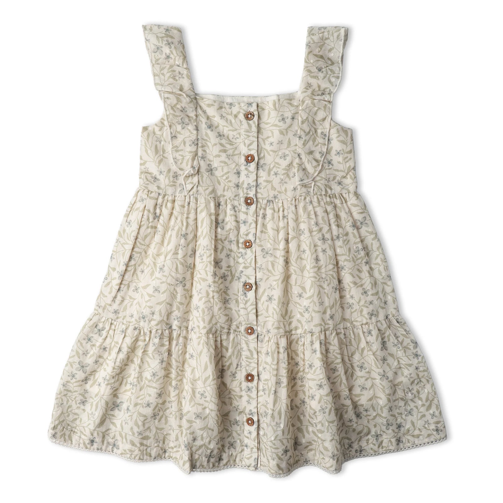 Organic Flutter Buttoned Tier Dress / Bluebelle