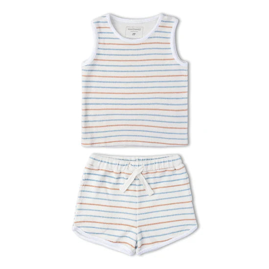 Organic Sleeveless Tee & Short Set / Cabana Stripes