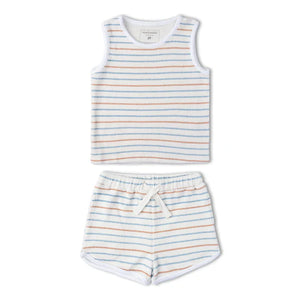 Organic Sleeveless Tee & Short Set / Cabana Stripes