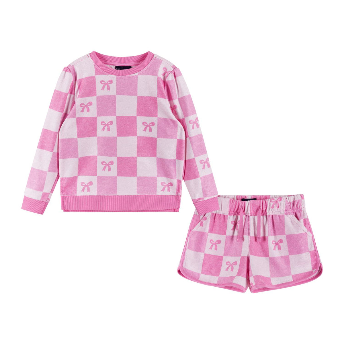 Pink Checkered Bow Terry Set