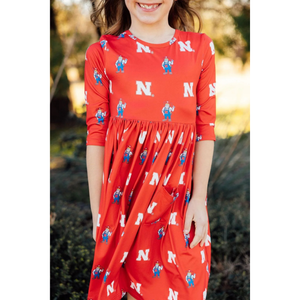 Nebraska Red Herbie Husker 3/4 Sleeve Pocket Twirl Dress