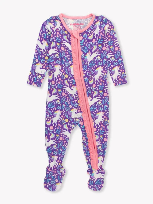 RuffleButts Unicorn Meadow One-Piece Footie Pajamas / 6-12 Months