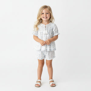Organic Smocked Top & Shorts Set / Blue Vines