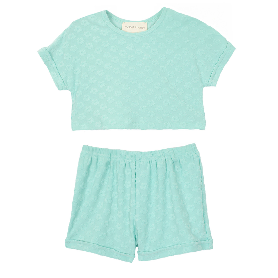 Mabel + Honey Beachside Aqua Shorts Set