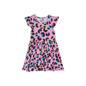 Posh Peanut Cap Sleeve Ruffled Twirl Dress / Electric Leopard