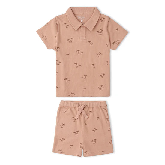 Organic Collar Tee & Shorts Set / Island Palm