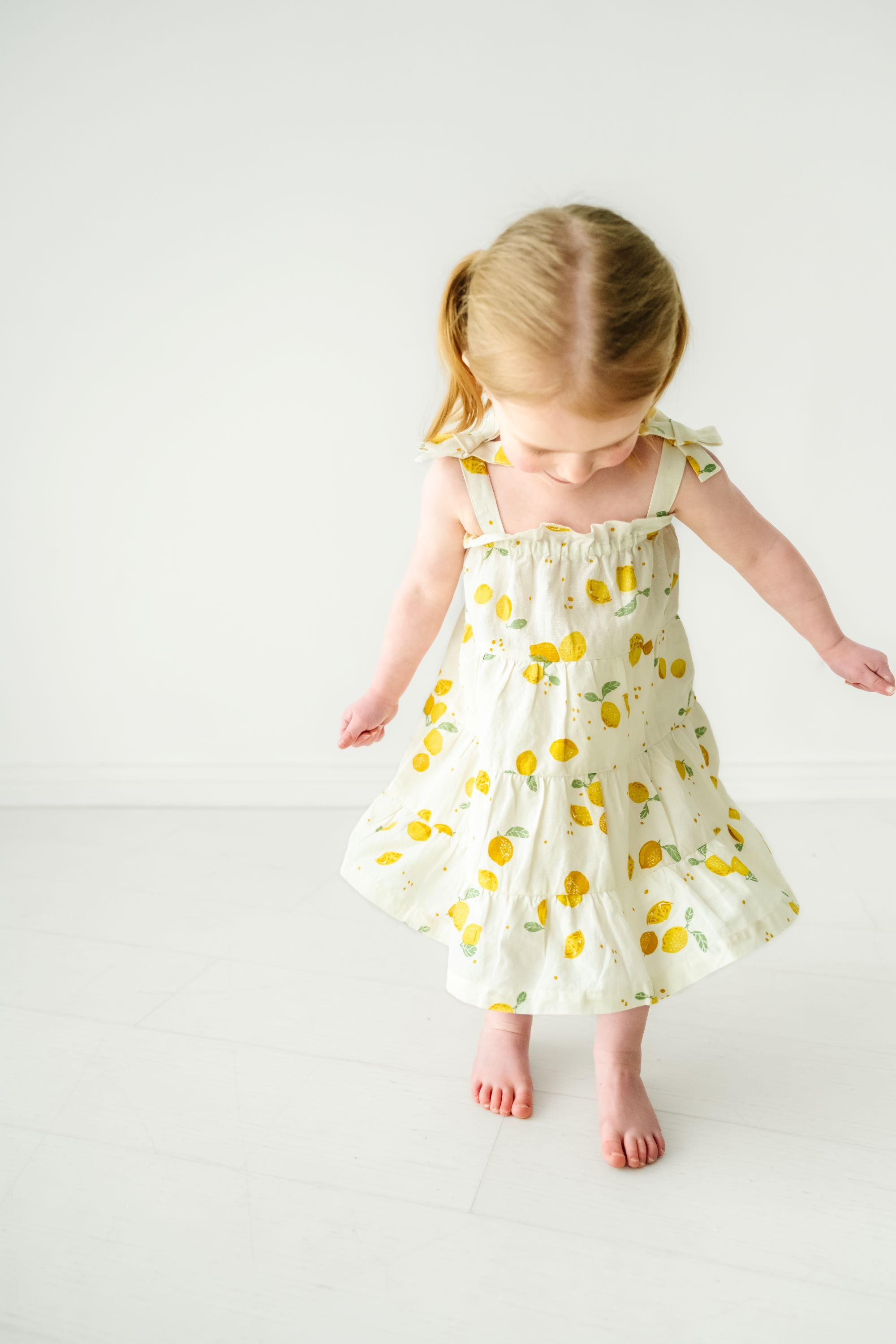 Organic Tiered Strap Dress & Bloomer Set / Citron
