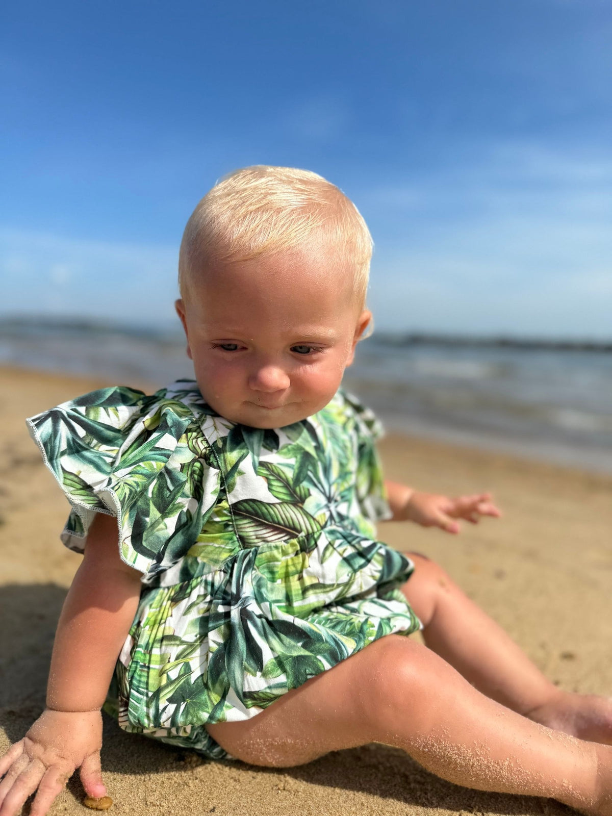 Miranda Bubble Romper / Tropical Fronds