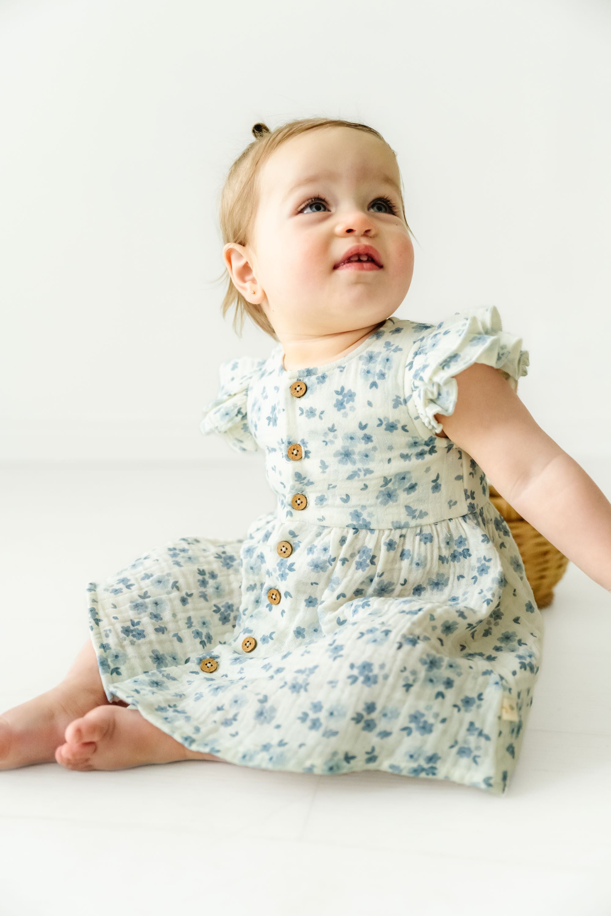 Organic Button Flutter Dress & Bloomer Set / Periwinkle