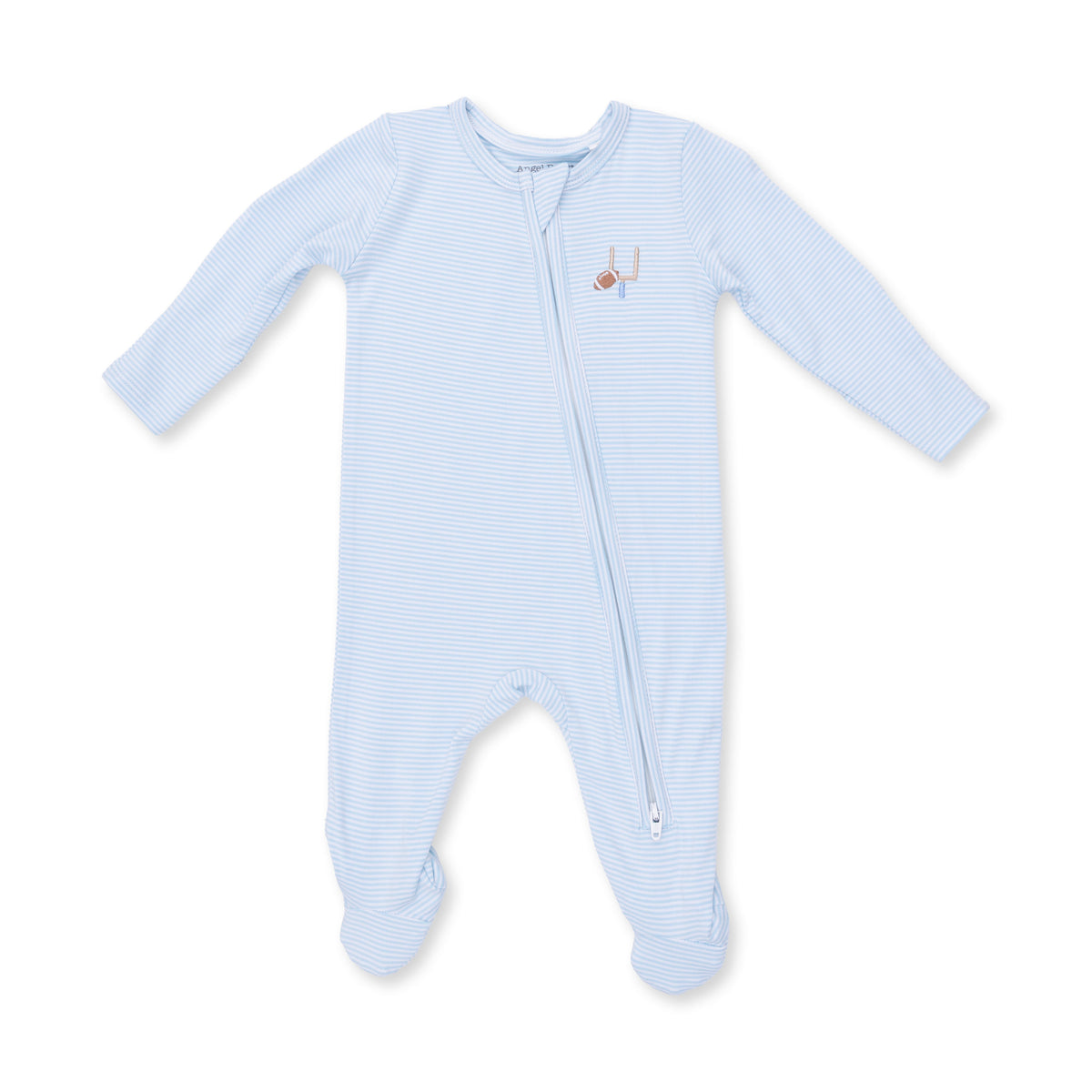 Football Blue Micro Stripe 2 Way Zipper Footie