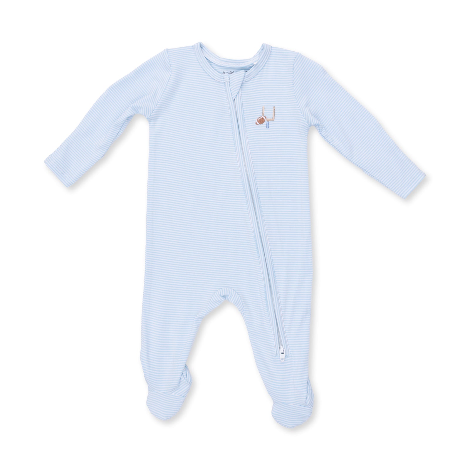 Football Blue Micro Stripe 2 Way Zipper Footie