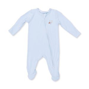 Football Blue Micro Stripe 2 Way Zipper Footie