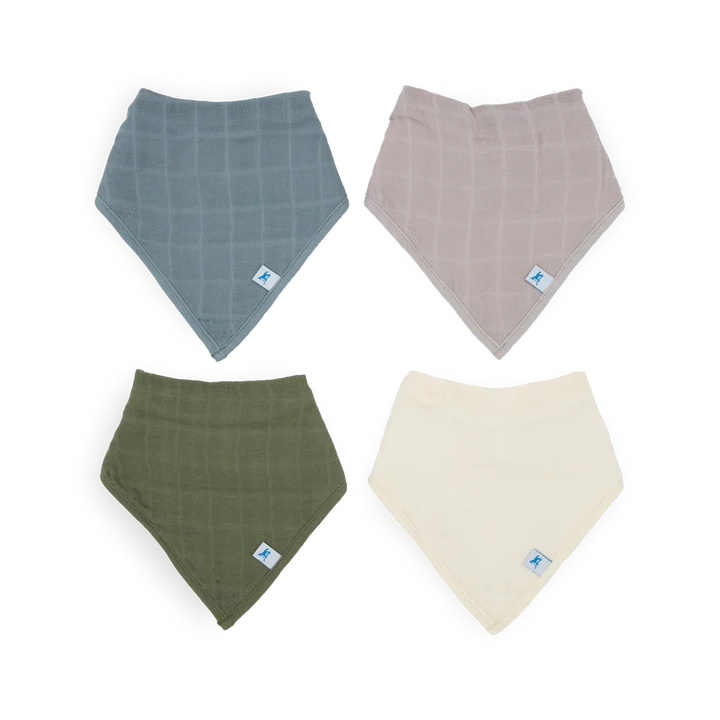 Cotton Muslin Bandana Bib 4 Pack / Sea