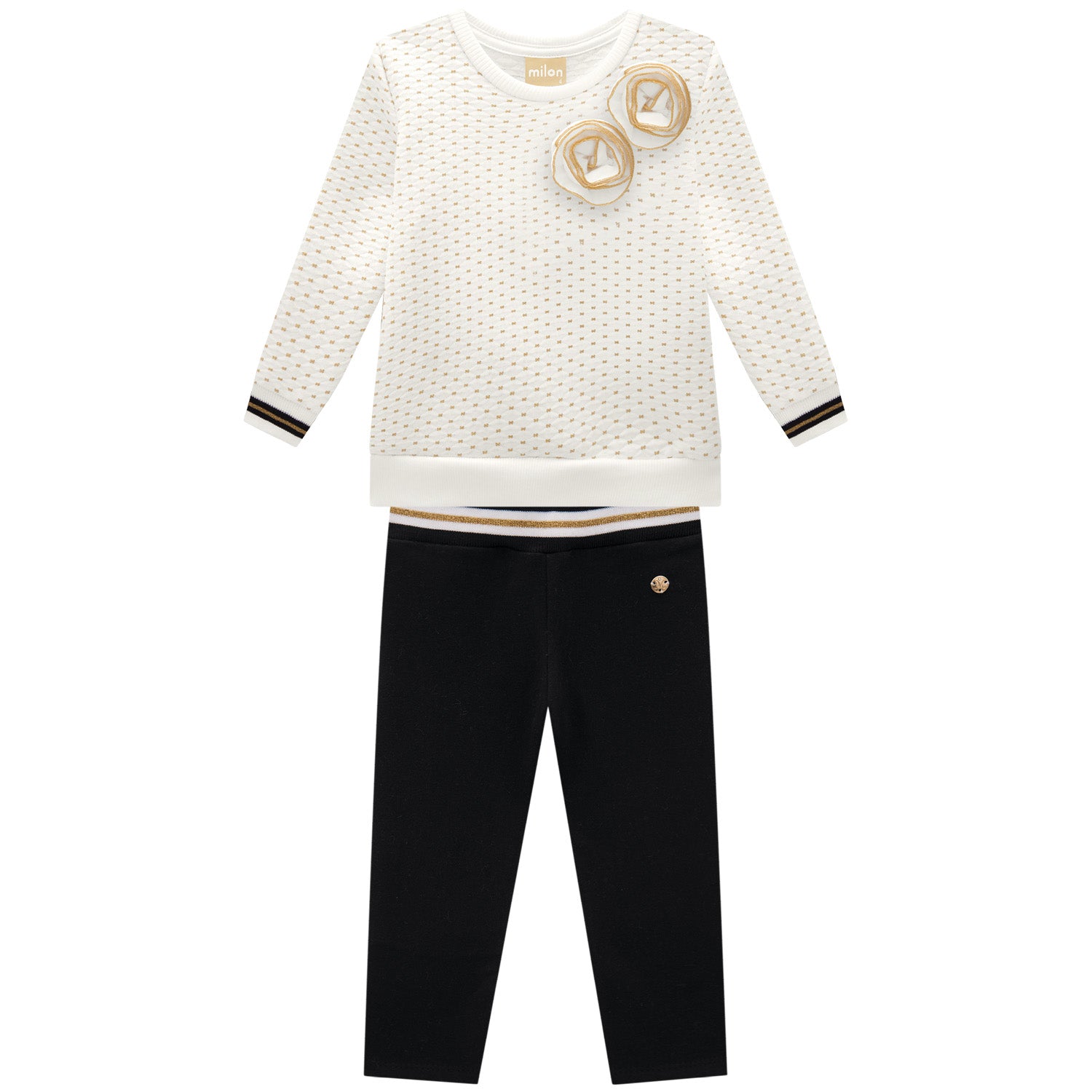 Off White & Black Textured Rosette Set