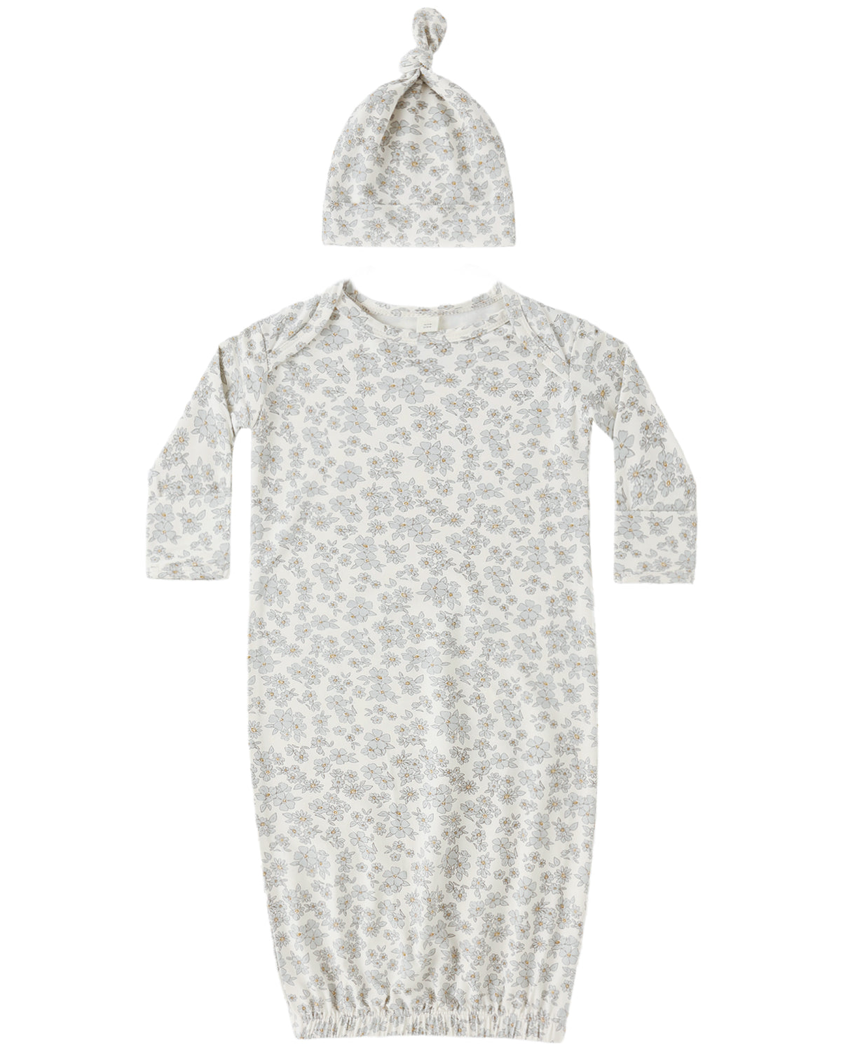 Quincy Mae Bamboo Baby Gown & Hat Set / Blue Floral
